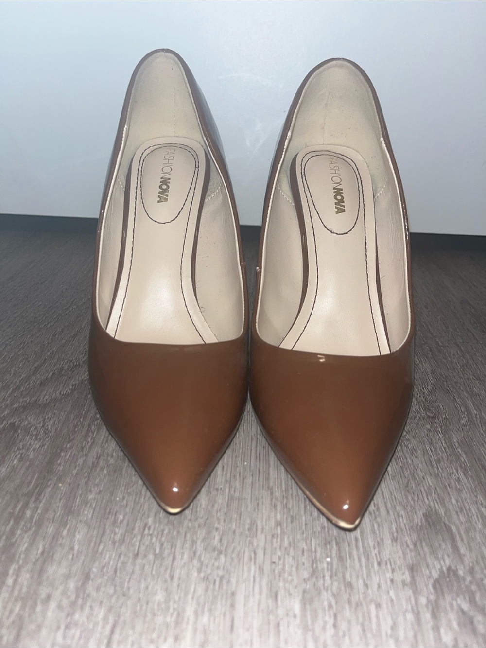 Fashion Nova                        Cognac Pointed Toe Patent Pumps